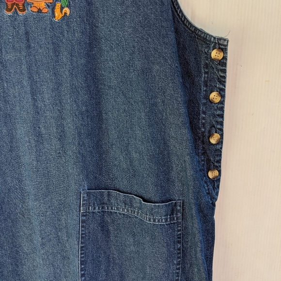 VINTAGE scarecrow sunflower embroidered fall autumn pinafore skirtall jumper - Picture 3 of 8